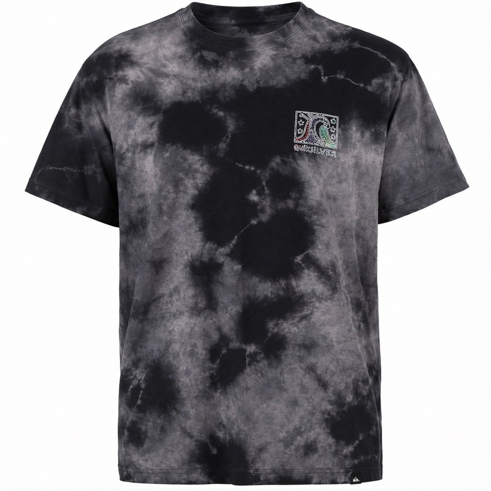 Quiksilver T Shirt Mens Medium Black Gray Tie Dye Acid Wash Back Graphic Surf